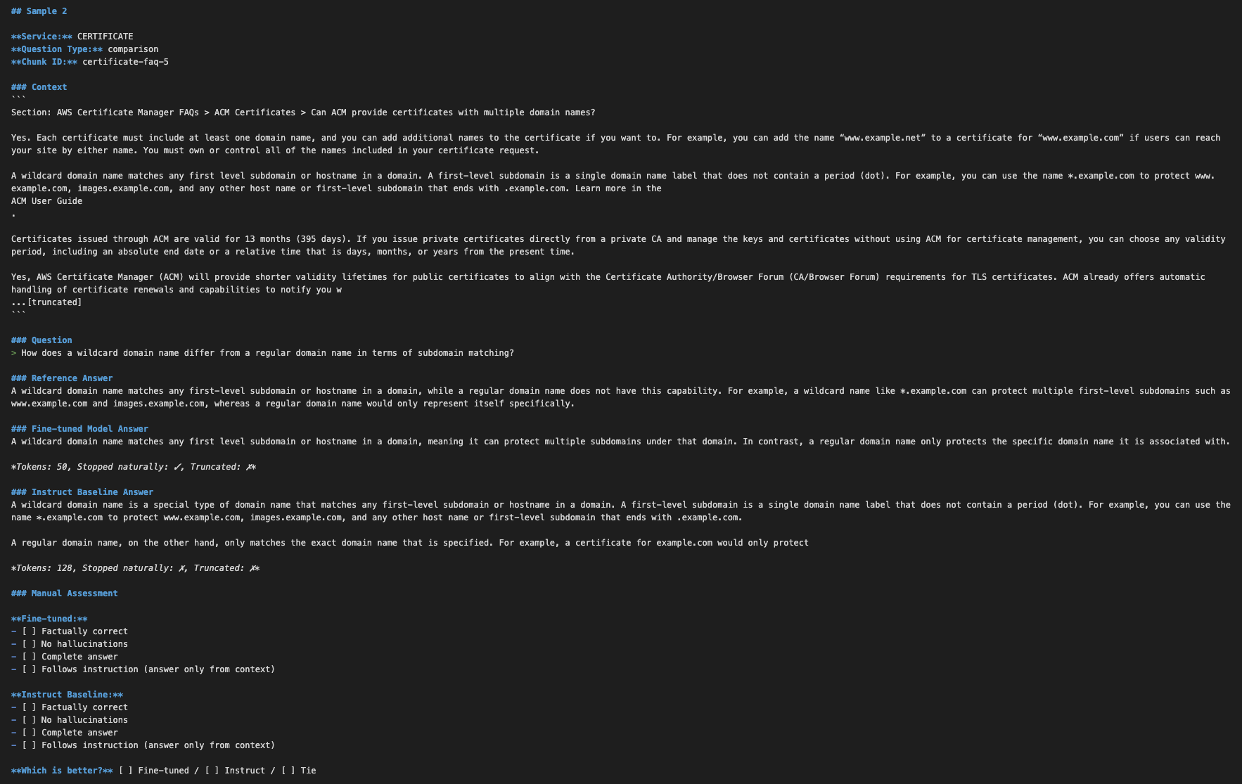 Screenshot von sample_responses.md mit Manual Assessment